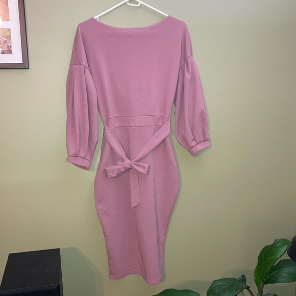 Boohoo Pink Midi Dress with Cowl Neck and Bishop Sleeves - Picture 7 of 15